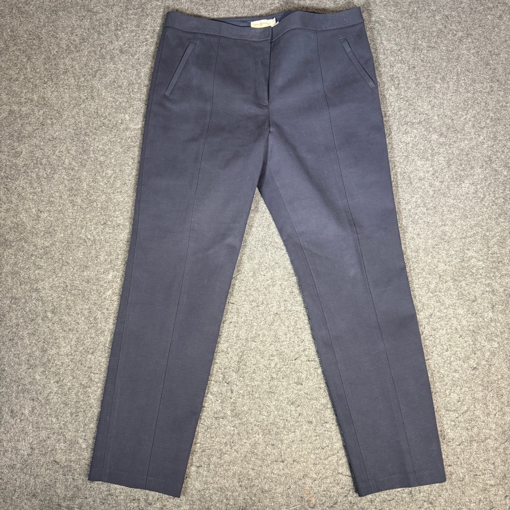 Tory Burch Navy Blue Slim Leg Cotton Blend Tailored Trousers Pants 30457 Size 14